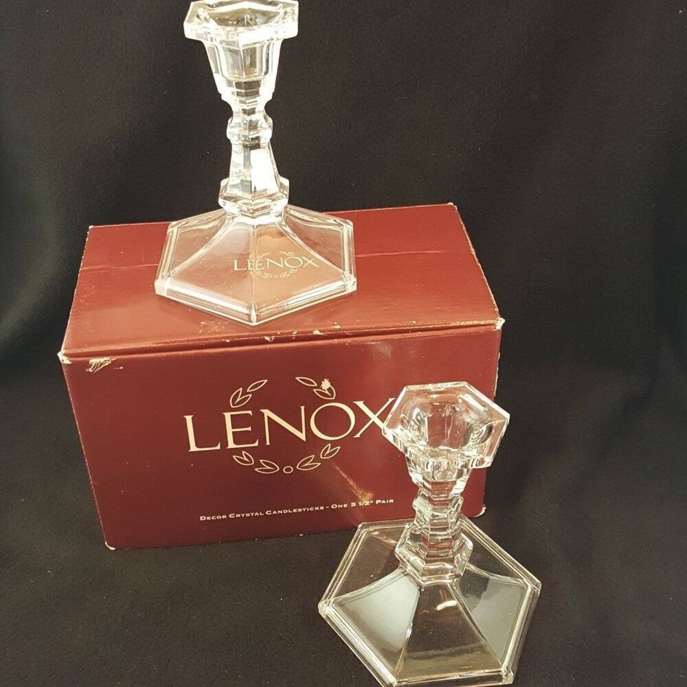 Vintage Lenox Decor Crystal Candlesticks One Pair 5.5” Made In USA Original Box
